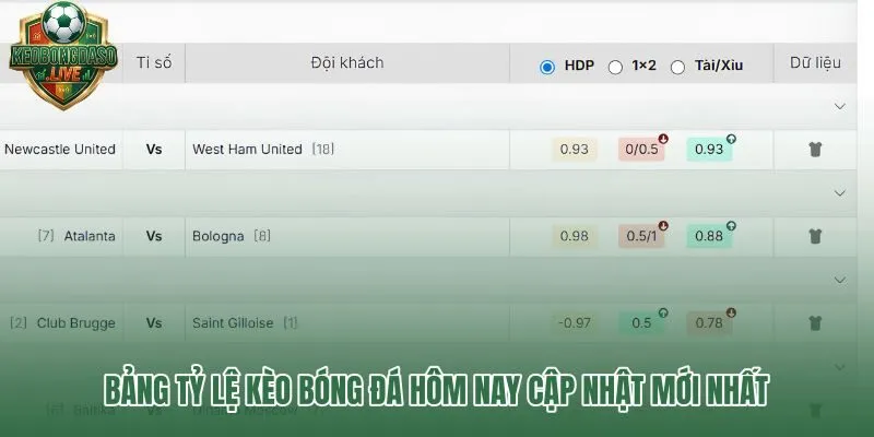 Bảng tỷ lệ kèo bóng đá cập nhật liên tục theo từng giải lớn